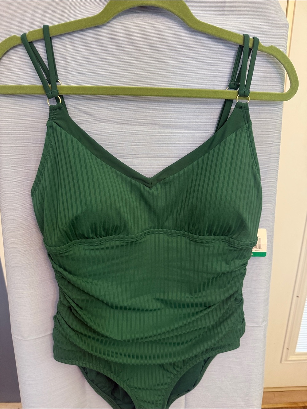 Ellen Tracy Forest Green Ribbed One-Piece Swimsuit